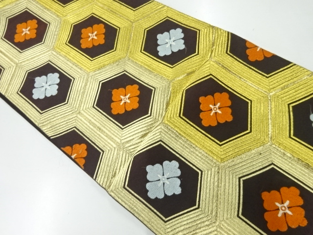 アンティーク　亀甲に花模様織出し袋帯（材料）